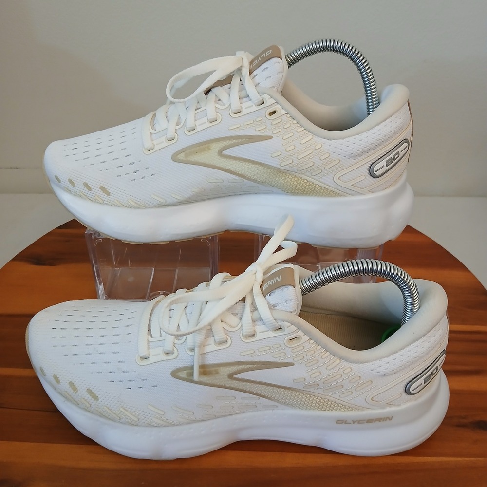 Brooks Glycerin 20 Womens 9 White Tan Running Shoes Sneakers 1203691B122